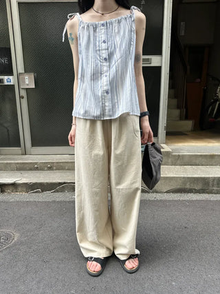 Cotton wide-leg elastic waist pants