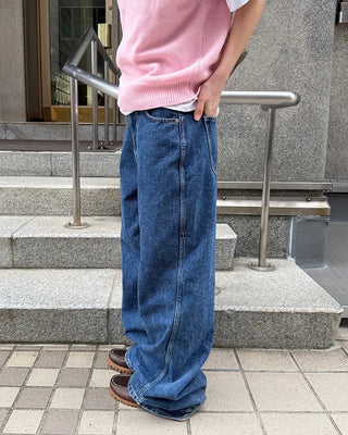 Semi-wide denim pants