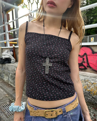 Flower Square Neck Ribbed Camisole