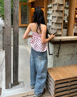 Dot bust cross lace camisole blouse