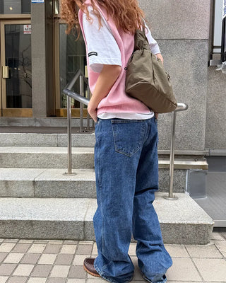 Semi-wide denim pants