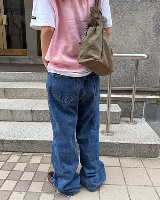 Semi-wide denim pants
