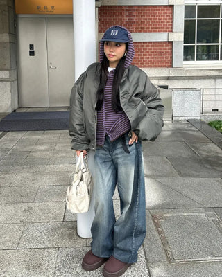 (Unisex) Gathered Sleeve Military Blouson