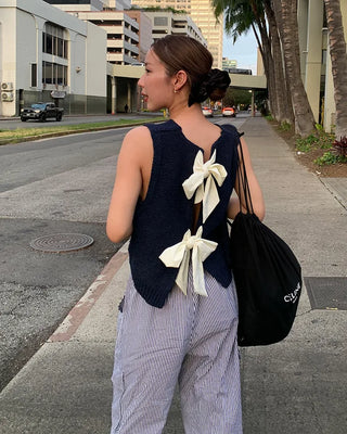 Long drawstring striped cargo pants