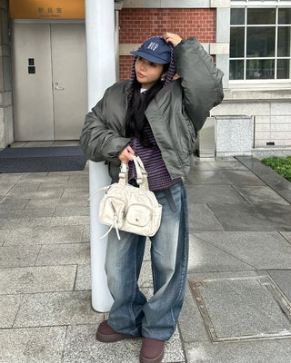 (Unisex) Gathered Sleeve Military Blouson