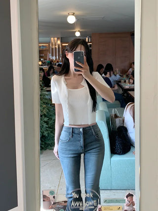 [With pelvic pad] Bootcut denim pants