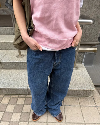 Semi-wide denim pants