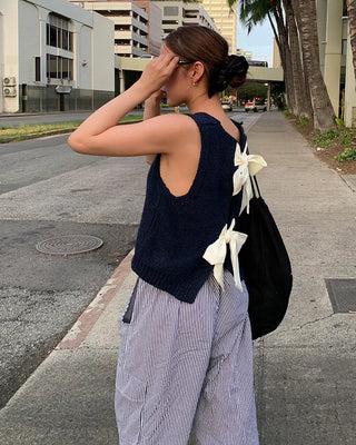 Long drawstring striped cargo pants