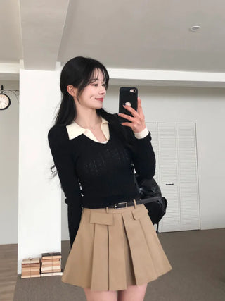 2-pocket pleated skirt