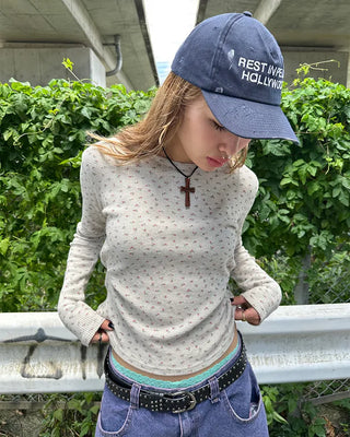 Waffle Mini Flower Slim Long Sleeve Cut and Sew