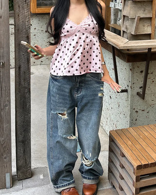 (Unisex) Unique Distressed Wide Straight Jeans