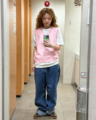 Semi-wide denim pants