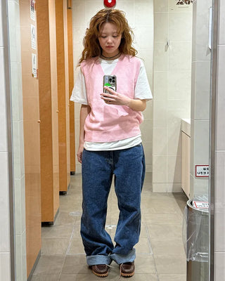 Semi-wide denim pants