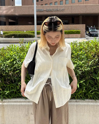 Ethnic striped cotton half shirt