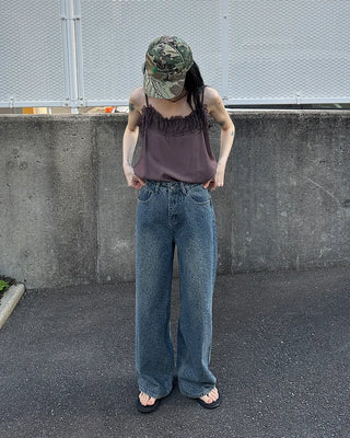 Leopard print denim pants