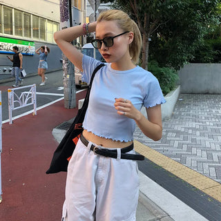 Cropped Frill Half-Sleeve T-Shirt
