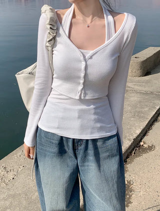 Halter neck sleeveless top & cardigan set