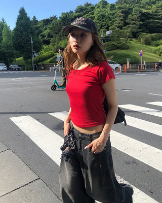 Studded Jewel Neck French T-Shirt