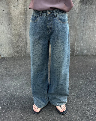 Leopard print denim pants