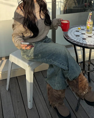 Slash Off-Shoulder High-Gauge Long Knit
