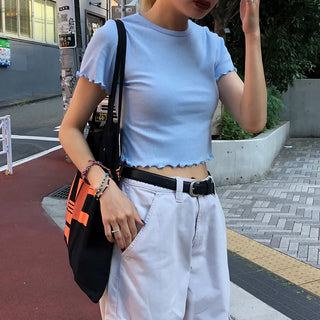 Cropped Frill Half-Sleeve T-Shirt