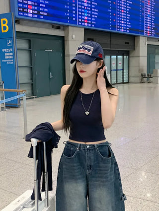 [2pcs] Button Cardigan Sleeveless Set