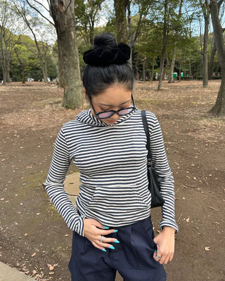 Slim Border Hooded Long Sleeve T-Shirt