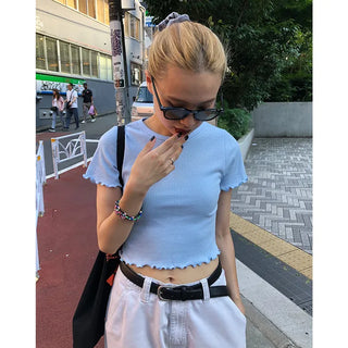 Cropped Frill Half-Sleeve T-Shirt