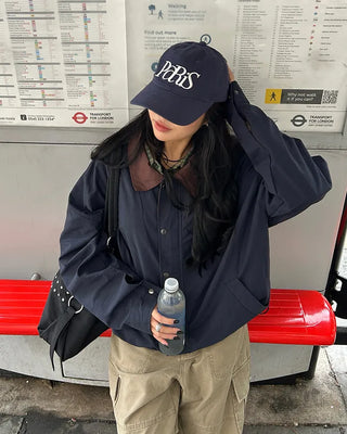 (Unisex) Drawstring Hem Bicolor Blouson