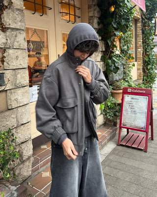 (Unisex) Suede Waistbanding High Neck Jacket