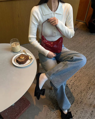 Semi-wide long denim pants