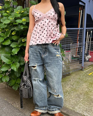 (Unisex) Unique Distressed Wide Straight Jeans