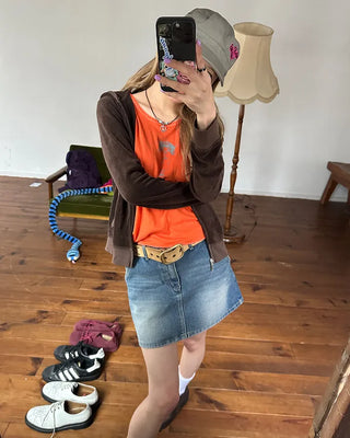 Hip flap pocket mini denim skirt
