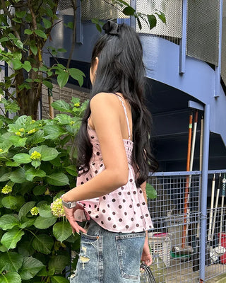 Dot bust cross lace camisole blouse