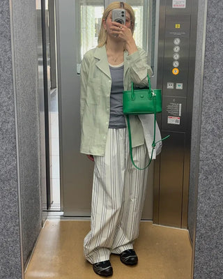 Elastic waist triple stripe cotton pants