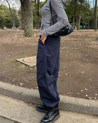 Knee-center seam cotton cargo pants