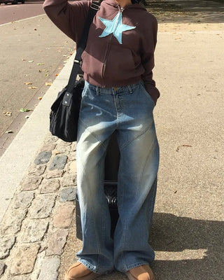(ORIGINAL) Double Unique Seam Wide Denim Pants