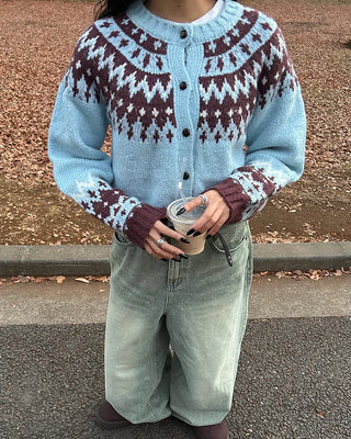 Fair Isle Cropped Knit Cardigan
