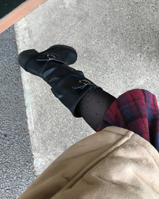 Buckle Shirring Mid-Calf Boots
