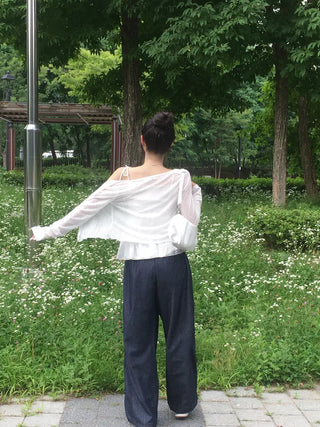String Wide Summer Low Denim Pants