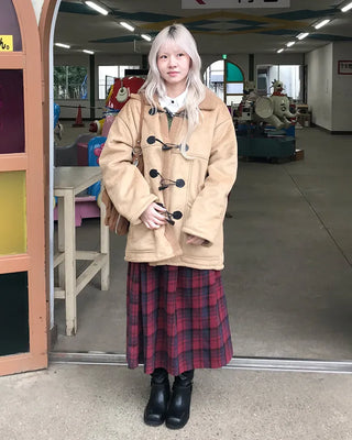 Elastic waist checkered long skirt
