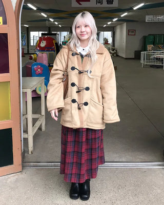 Elastic waist checkered long skirt