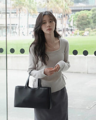 Side Ribbon Slim Square Knit - 4 Colors