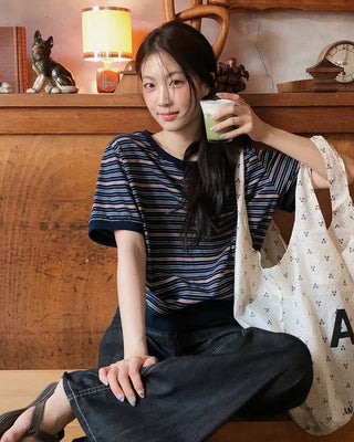 Classic striped short-sleeved sweatshirt