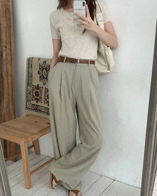 Linen ribbed button knit
