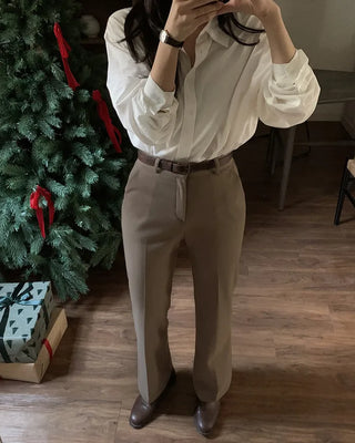 Warm fleece-lined semi-bootcut slacks