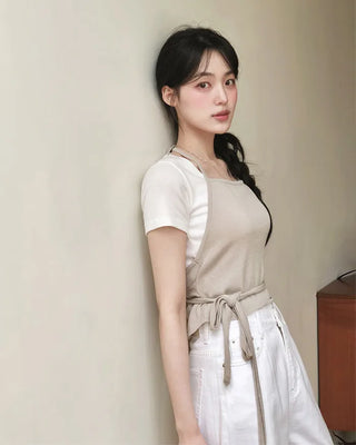 Halter neck knit bustier layered top