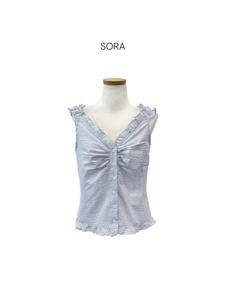 [2-way] Frill Stripe Border Blouse