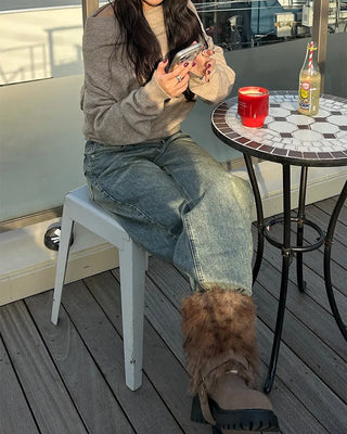Slash Off-Shoulder High-Gauge Long Knit