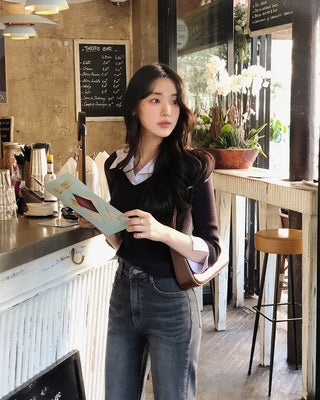 Extremely popular in Korea! Shirt-layered knit / 5 colors
